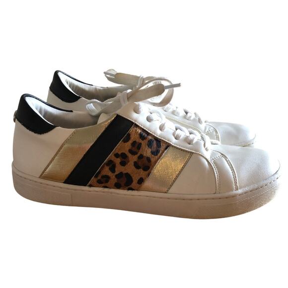 Steve Madden Fone Leopard & Gold Stripe White Sneakers, Size 8 - Picture 1 of 7